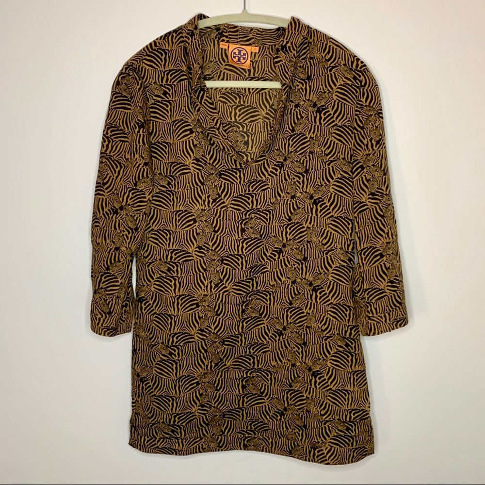Tory Burch Blouse Size 2  Zebra Print Brown Black